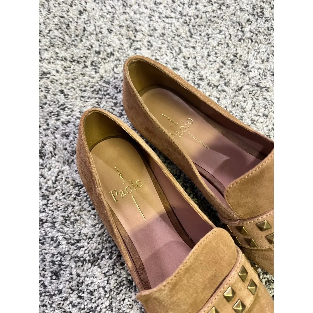 Paolo Suede Studded Pointed Toe‎ Flats Women Tan Size 6